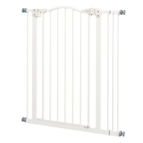 Extra Tall Dog Gate with Door, Pressure Fit, Auto Close, Double Locking for Doorways Hallways Stairs, 29"-34", White