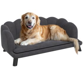Dog Sofa with Removable Cushion Wood Legs for Medium and Large Dogs, Dark Grey