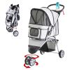 3 Wheels Foldable Dog Stroller with Storage Basket, Adjustable Canopy, Cupholder for Miniature and Small Dogs, Grey